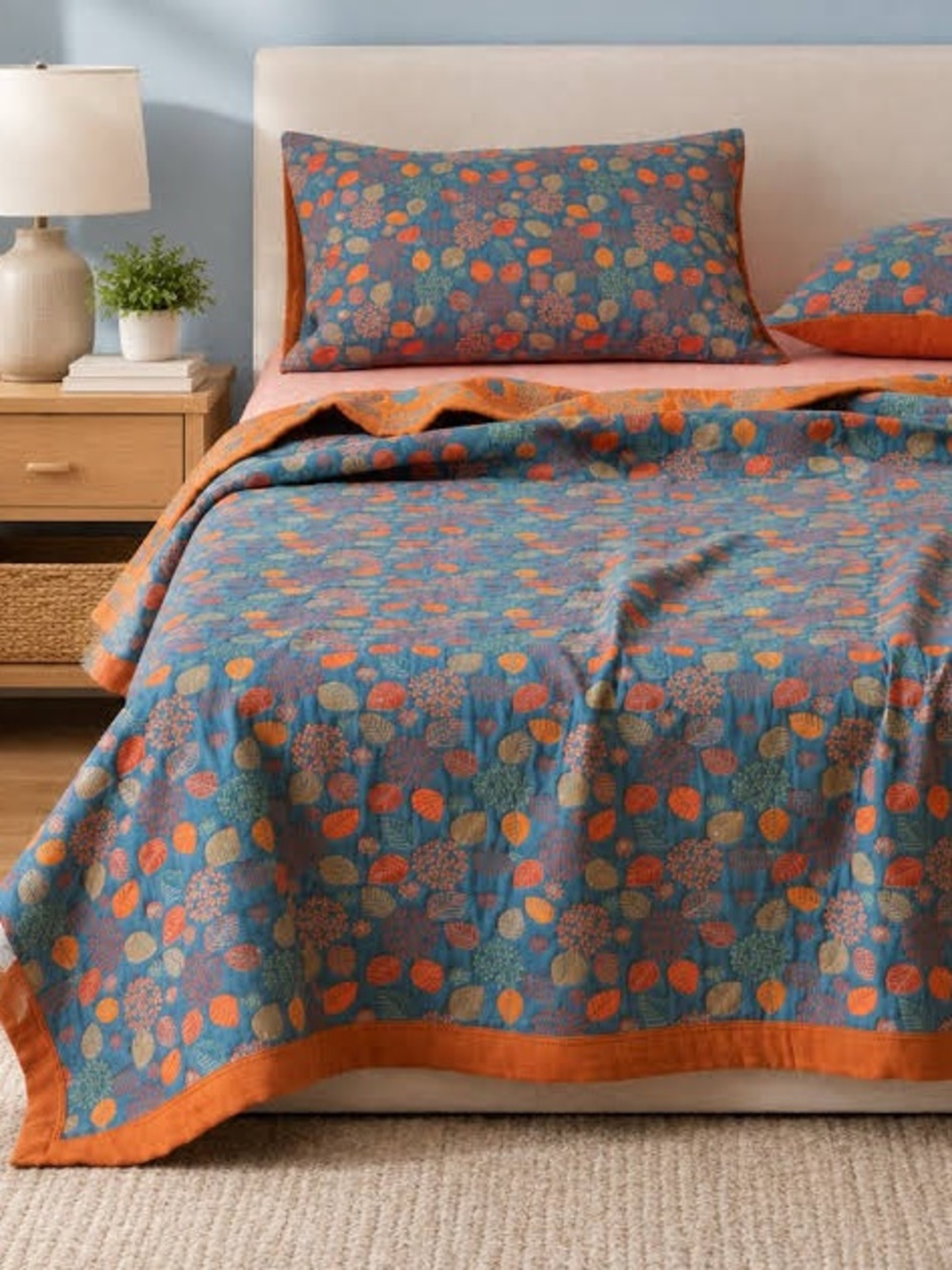 Ownkoti Ginkgo Leaf 6-Layer Cotton Gauze Reversible Quilt Bedspread 86“ x 96”